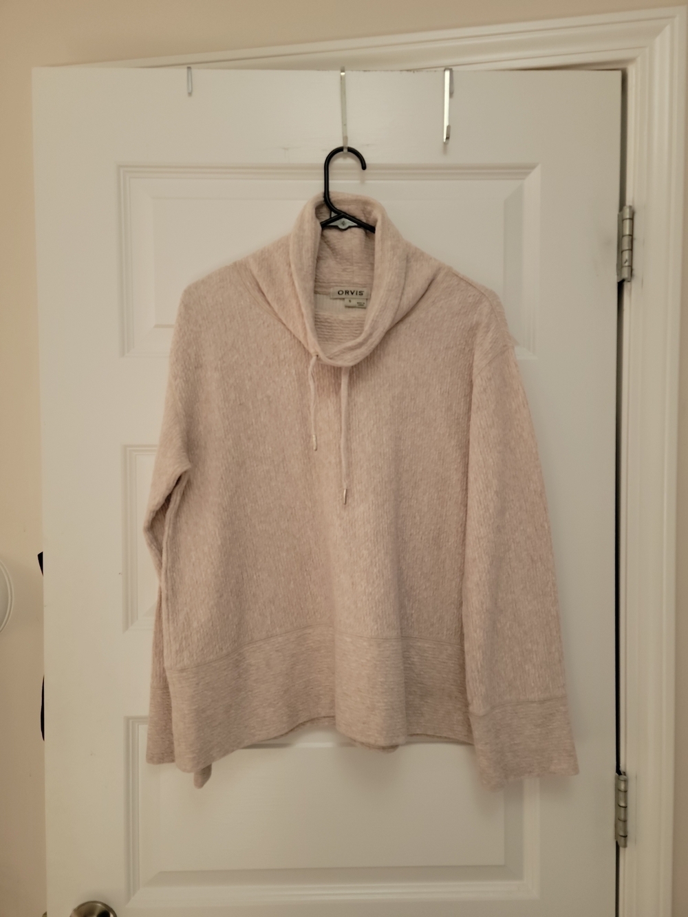 Orvis Sweatshirt Womens S Cream Textured Cowl Neck Pullover Long Sleeve EUC